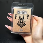 Wosk sojowy do kominka Anubis z etykietą egipskiego bóstwa i kluczami Ankh, ezoteryka i woski zapachowe Gloomandglow.
